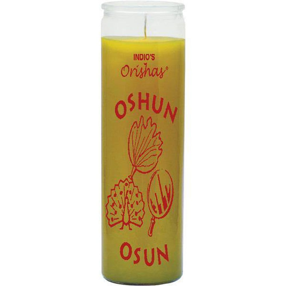 7 Day Glass Candle Orishas Oshun - Yellow, SKU WP-044-673, UPC 6016215351374
