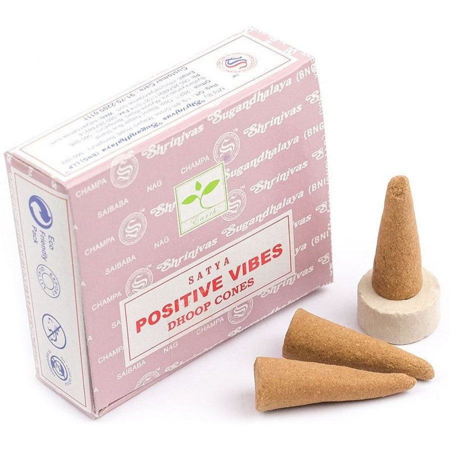 Positive Vibes Satya Dhoop Incense Cones (12 Pack), SKU SPV12, UPC 700317027096