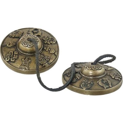 2&quot; Tibetan Tingshas / Cymbals - Eight Auspicious Symbols, SKU H03-59-85, UPC 700317385592