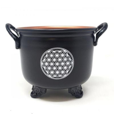 4&quot; Flower of Life Metal Cauldron, SKU U6, UPC 6016220248294