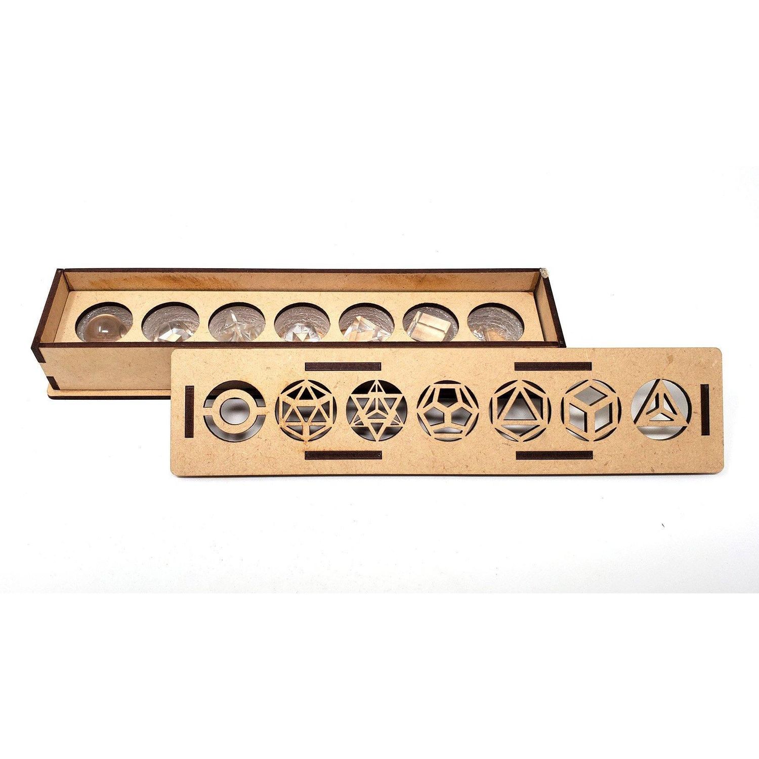 Clear Quartz 7 Geometric 7 Piece Set with Wood Gift Box, SKU P206, UPC 6016208684663
