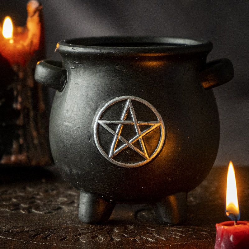 5&quot; Witches Cauldron Pentagram Terracotta Planter Pot, SKU PG-14263, UPC 700317024194