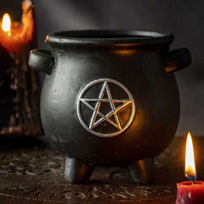 5&quot; Witches Cauldron Pentagram Terracotta Planter Pot, SKU PG-14263, UPC 700317024194