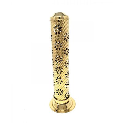 12&quot; Carved Brass Tower Incense Burner, SKU I08-807BR, UPC 700317372196