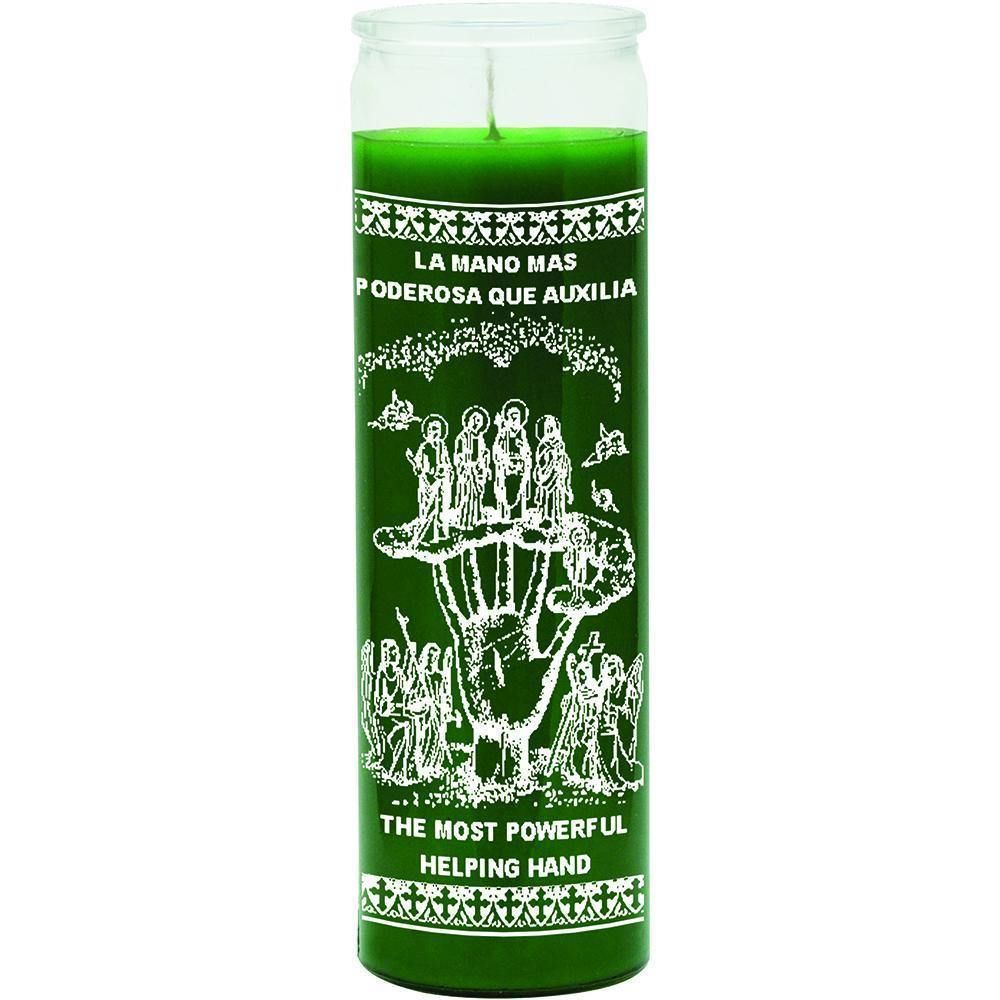 7 Day Glass Candle Helping Hand - Green, SKU WP-575-337, UPC 6016208858811
