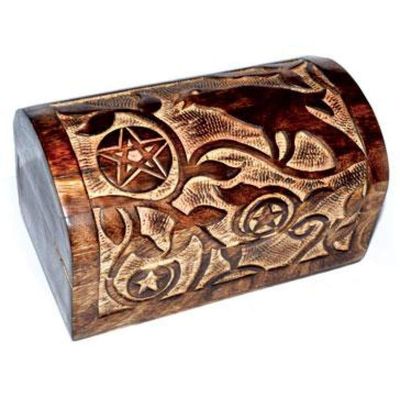 5&quot; x 8&quot; Raven and Pentagram Wood Chest, SKU B57, UPC 6016217368301
