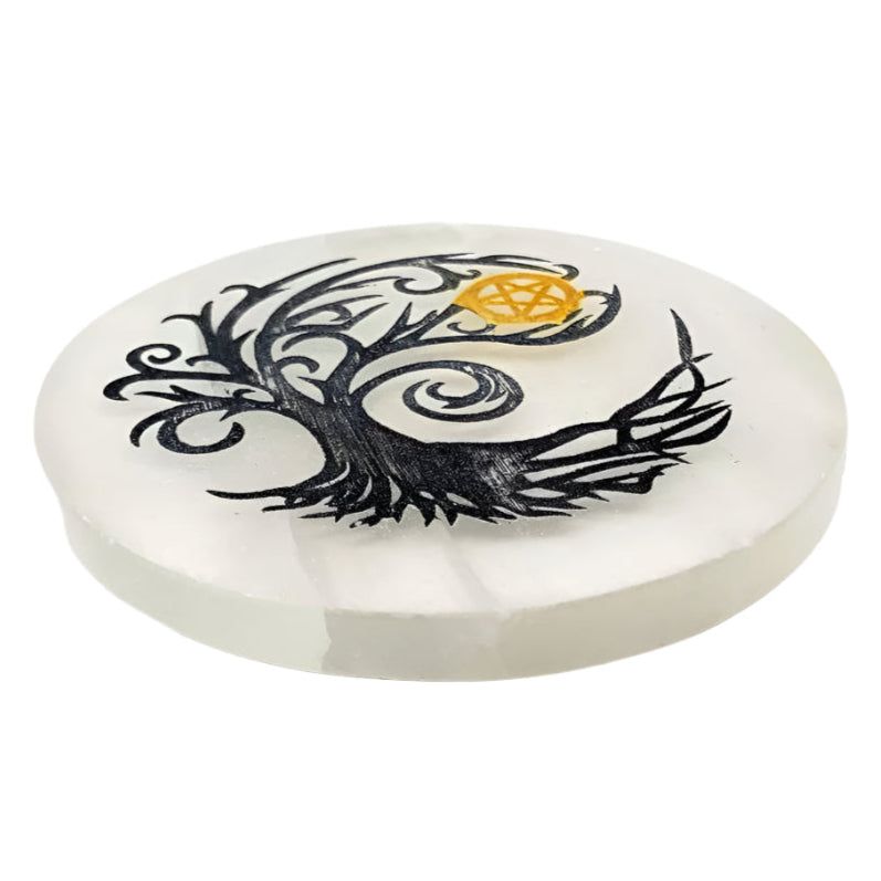 3&quot; Selenite Altar Tile - Pentagram Tree of Life, SKU COAST-PT, UPC 700317305408