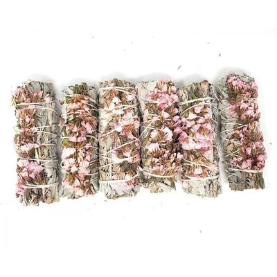4&quot; Pink Sinuata &amp; White Sage Smudge Stick, SKU SB37, UPC 6016203485425