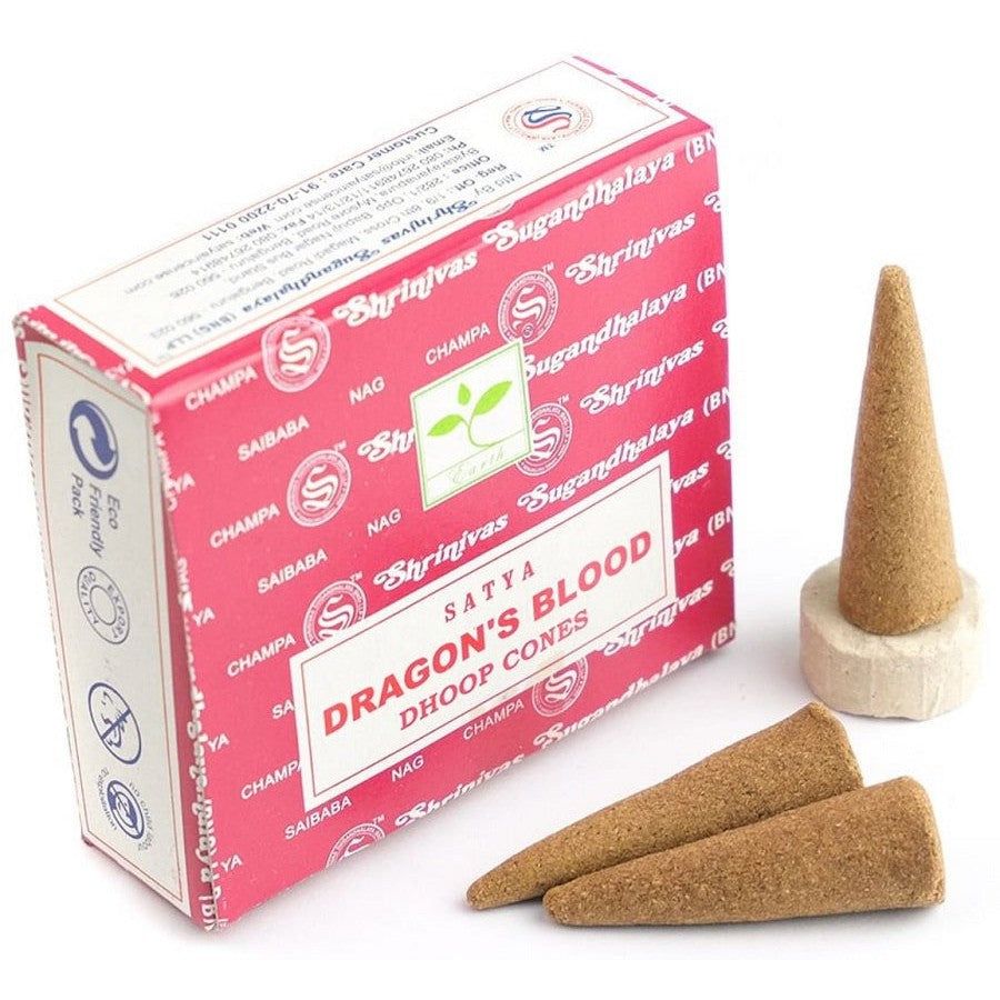 Dragon&#39;s Blood Satya Dhoop Incense Cones (12 Pack), SKU SDB12, UPC 6016226828889