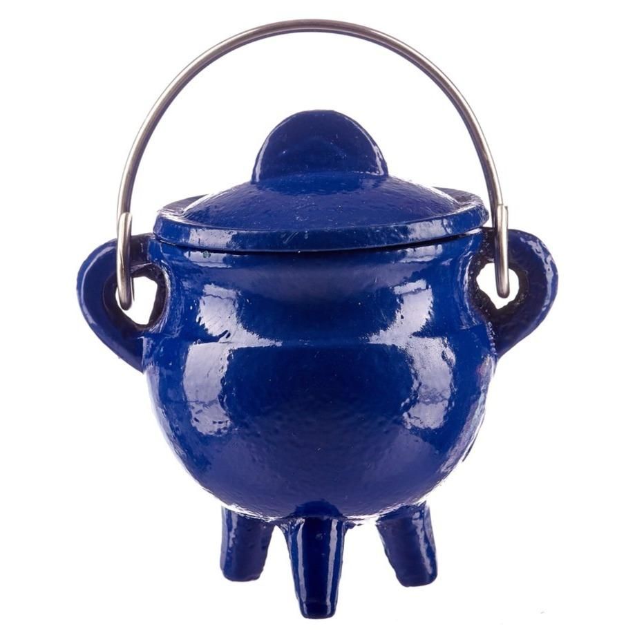 3&quot; Blue Cast Iron Cauldron with Lid, SKU BR81B, UPC 6016207056034