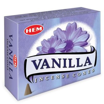 Vanilla HEM Cone Incense (10 Cones), SKU VN12, UPC 6016204113167