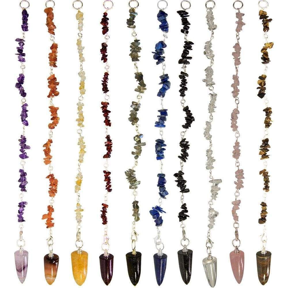 Gemstone Assorted Pendulums Pack with Chips (Pack of 10), SKU KH-61338, UPC 6016203772716