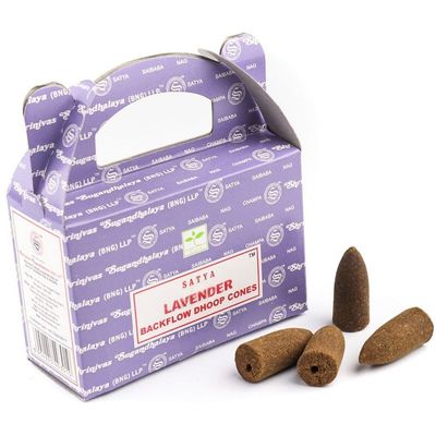 Lavender Satya Backflow Dhoop Incense Cones (24 Pack), SKU BFLV, UPC 700317305897