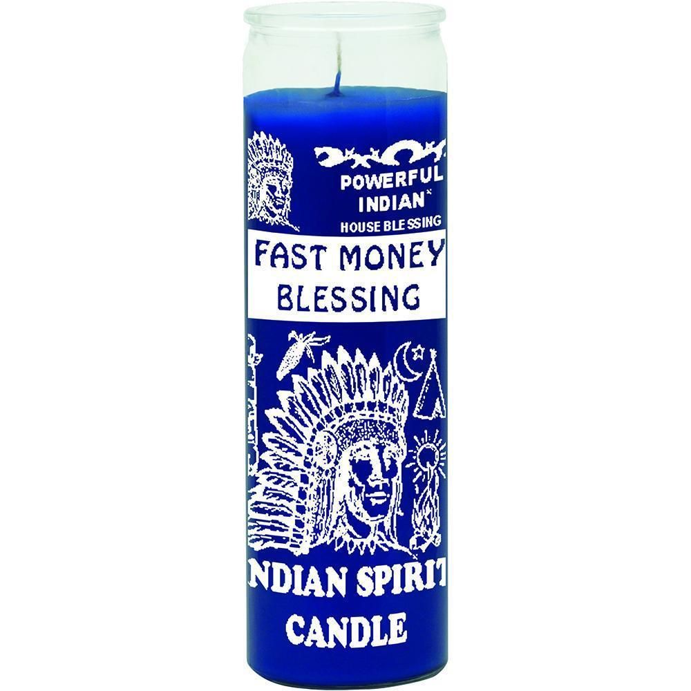 7 Day Glass Candle Fast Money Blessing Indian Spirit - Blue, SKU WP-575-234, UPC 6016200664632