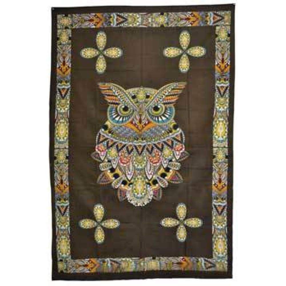 54&quot; x 86&quot; Owl Tapestry, SKU TST-OWL-BROWN, UPC 6016202978928