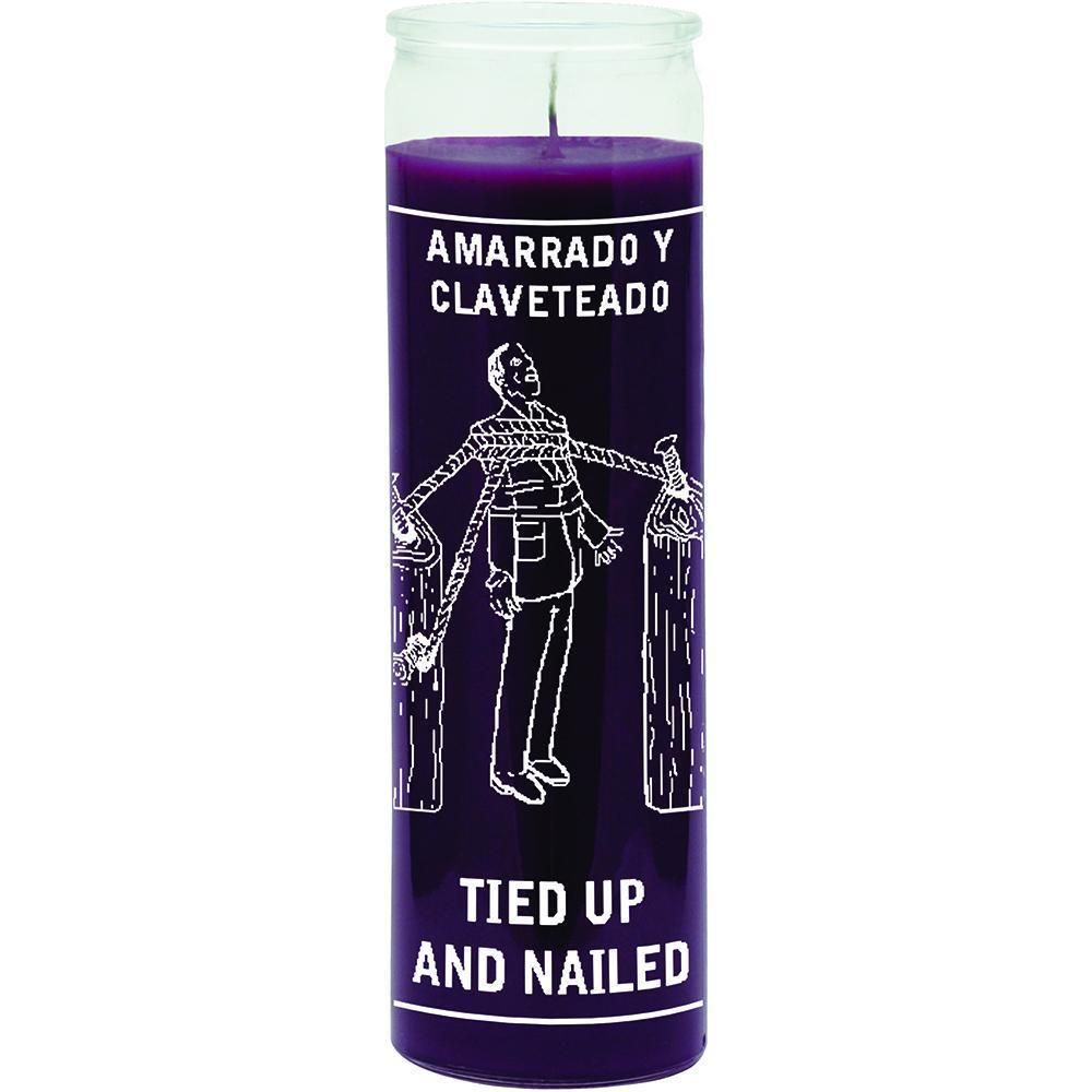 7 Day Glass Candle Tied Up / Nailed - Purple, SKU WP-575-226, UPC 6016200293252