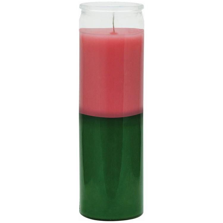 7 Day Glass Candle Plain - Pink / Green, SKU RM-001, UPC 6016200731730