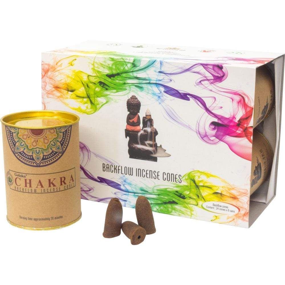 Goloka Backflow Cones 6 Cans of 24 - Chakras, SKU KH-75008, UPC 6016200719745