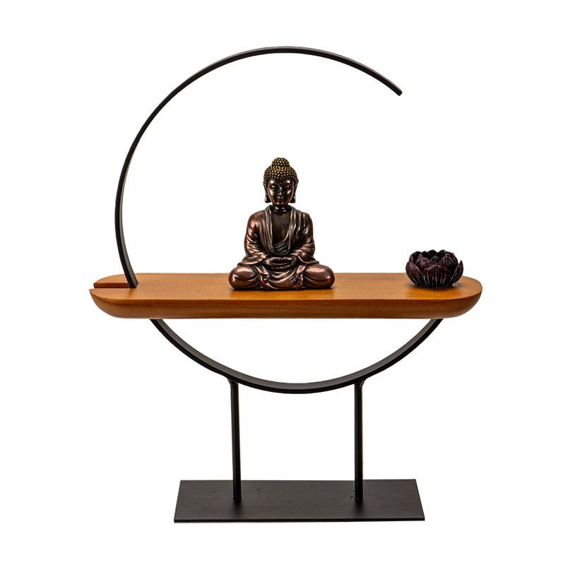 11&quot; Sitting Buddha Metal with Wood Stand, SKU PG-15614, UPC 700317371700