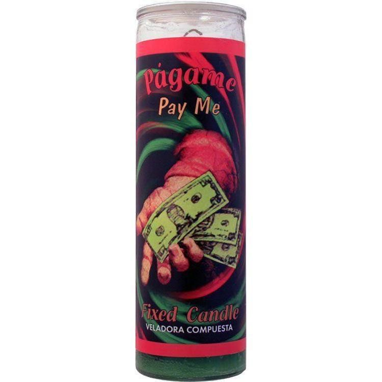 7 Day Glass Candle Velas Misticas - Pay Me - Green, SKU WP-0060-679, UPC 6016209881856