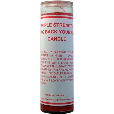 7 Day Glass Dressed Candle - Bring Back Your Mate Triple Strength - Red, SKU WP-0062-056, UPC 60162…