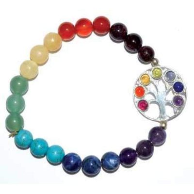 8 mm Elastic Bracelet Round Beads - Chakra &amp; Tree of Life, SKU KH-98078, UPC 6016219255265