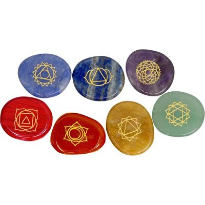 Gemstone Carved Worry Stone Chakras (Set 7), SKU KH-17650, UPC 6016204390353