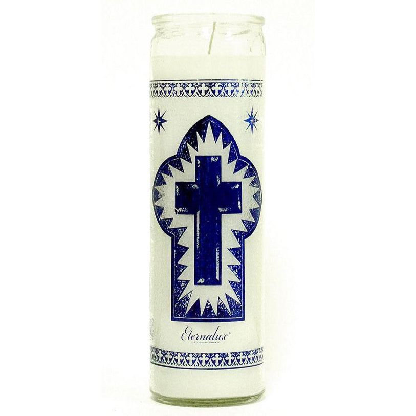 7 Day Glass Candle Cross of Calvary - White, SKU WP-575-139, UPC 6016220122112