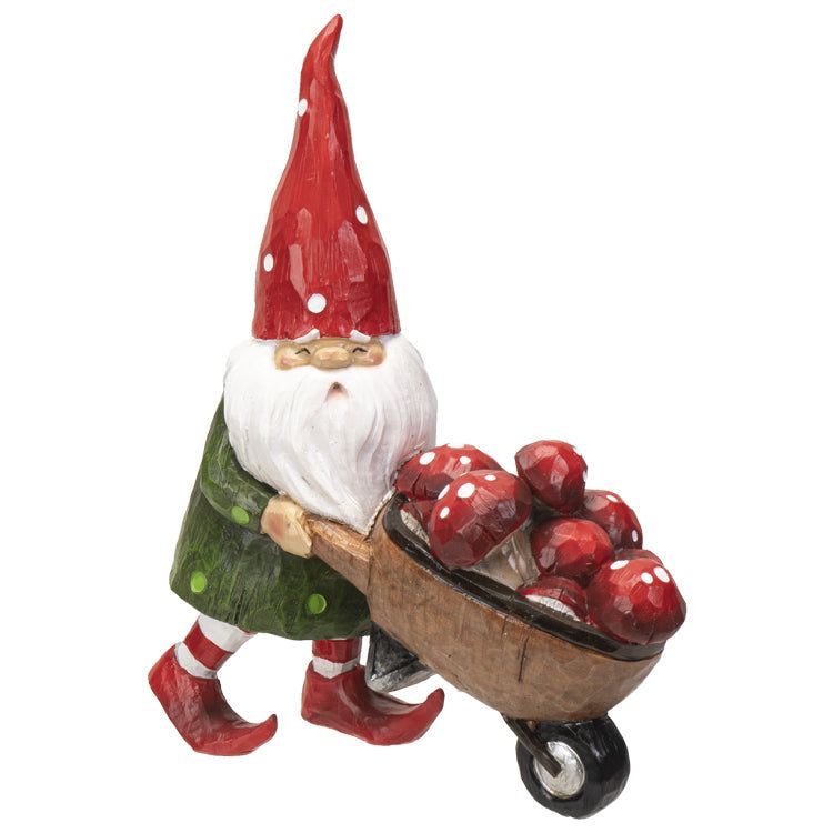 10&quot; Gnome Statue - Gnome Pushing Wheelbarrow, SKU PG-14780, UPC 700317041221