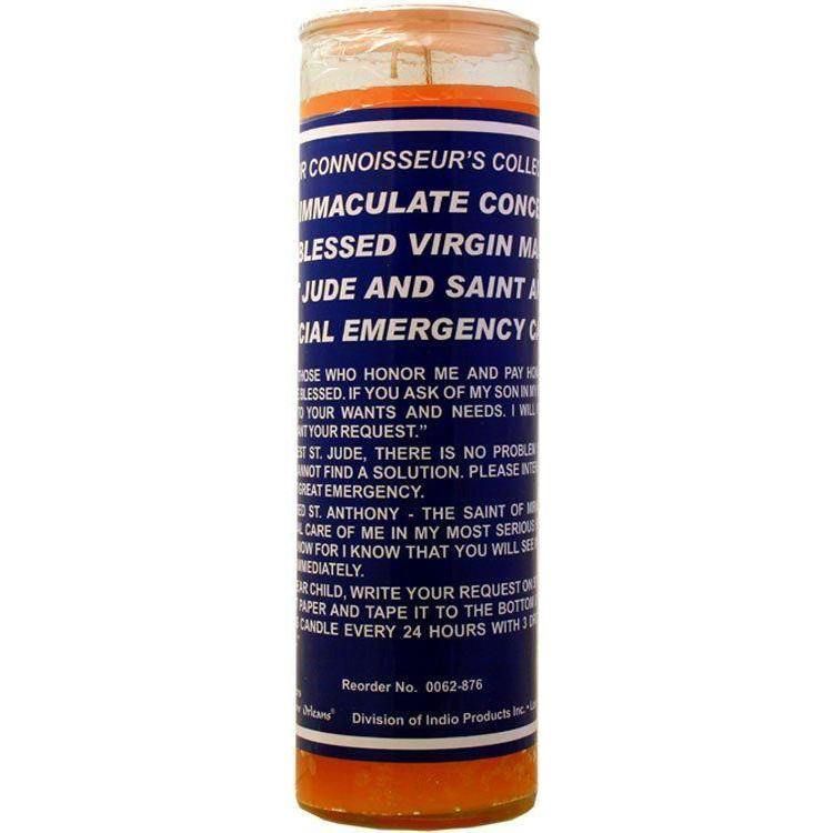 7 Day Glass Dressed Candle - Special Emergency Immaculate Conception Virgin Mary St Jude - Orange, …