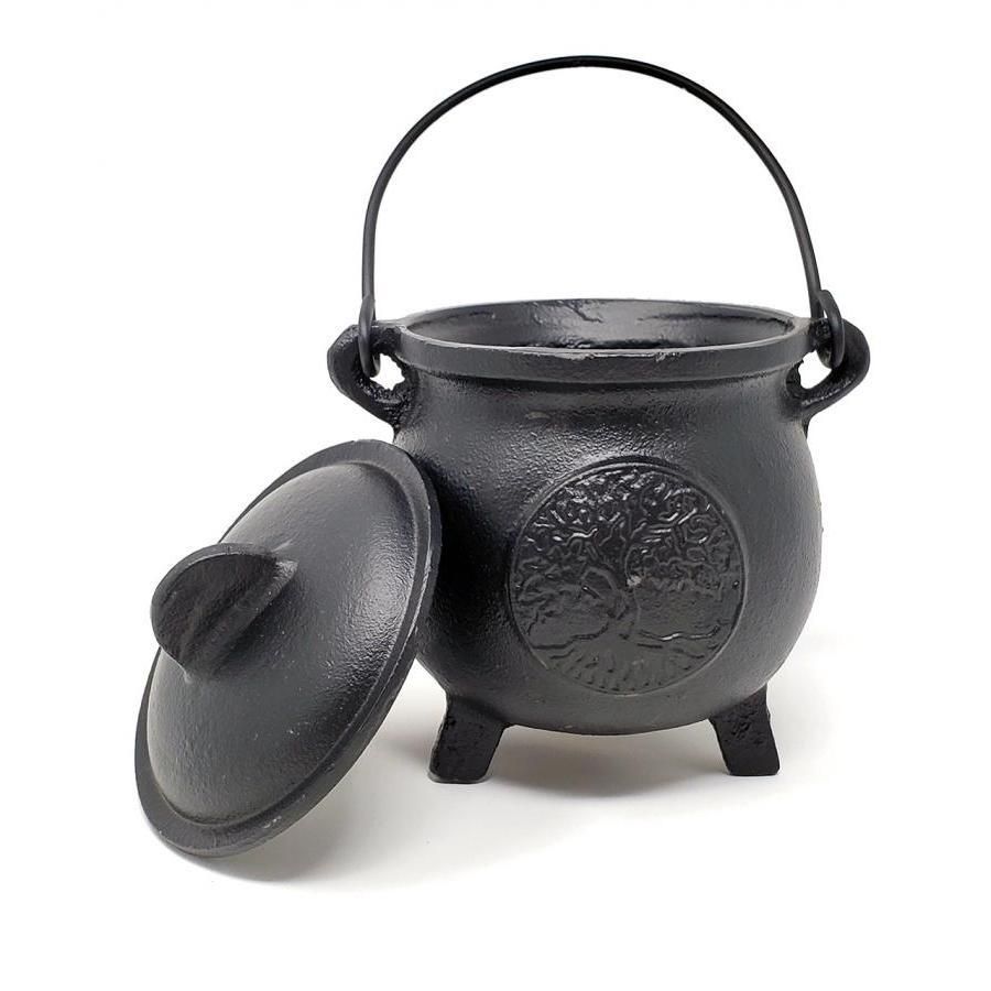 8&quot; Tree of Life Cast Iron Cauldron with Lid, SKU BR89, UPC 6016213490471