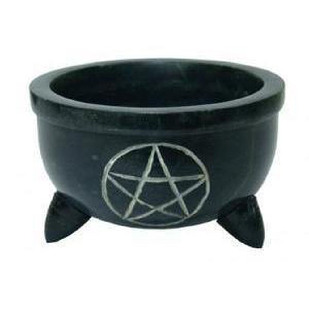 4&quot; Pentacle Carved Charcoal Burner / Smudge Pot, SKU SOB33, UPC 6016202979956