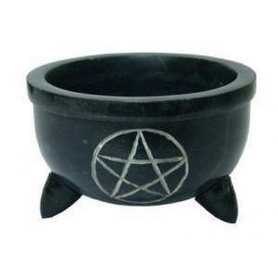 4&quot; Pentacle Carved Charcoal Burner / Smudge Pot, SKU SOB33, UPC 6016202979956