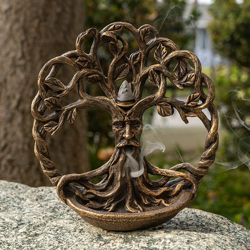 6.5&quot; Tree of Life Greenman Backflow Incense Burner, SKU PG-15631, UPC 700317372370