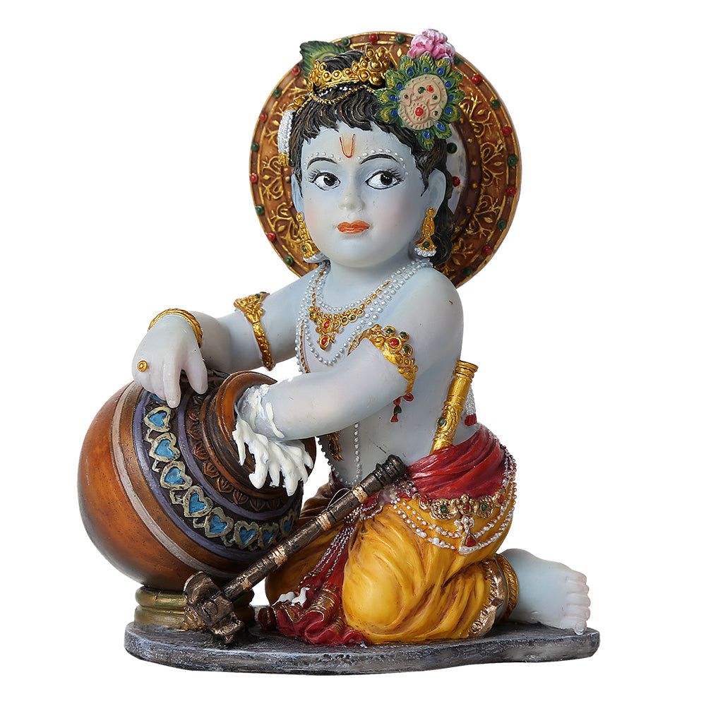 4.25&quot; Hindu Statue - Baby Krishna Stealing Butter (Colorful), SKU PG-12534, UPC 700317053682