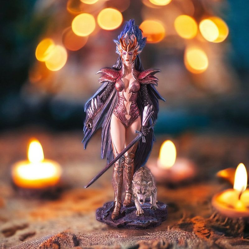 14.25&quot; Ring of Fire Battle Stance with Wolf Statue, SKU PG-15475, UPC 700317355991