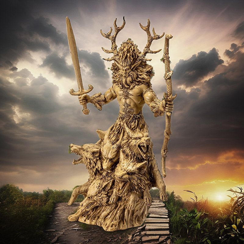 12.5&quot; Cernunnos with Wolves Statue, SKU PG-15599, UPC 700317357148