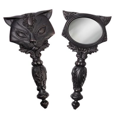 8.5&quot; Black Sacred Cat Hand Mirror, SKU PG-14516, UPC 700317029663