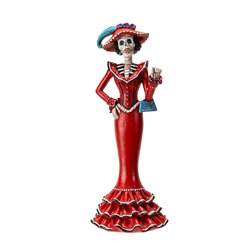 11.4&quot; Day of the Dead Red Catrina Statue, SKU PG-15635, UPC 700317372394