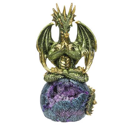 10.4&quot; Green Dragon Meditation Dragon Statue, SKU PG-14299, UPC 700317252672