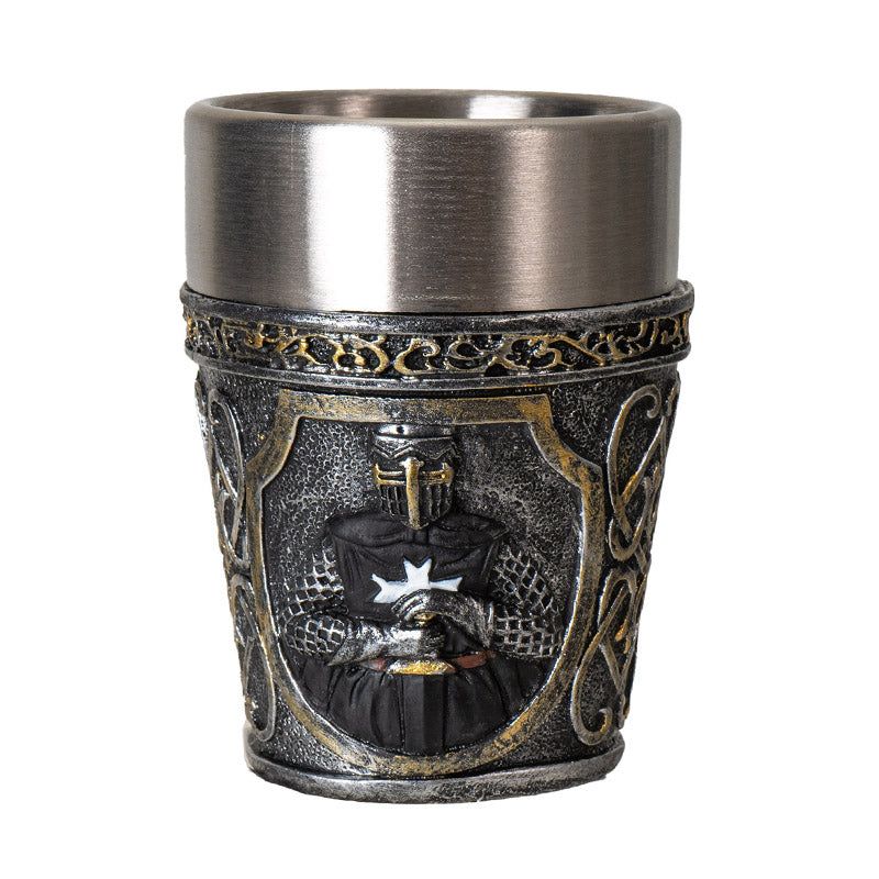 2.6&quot; Stainless Steel / Resin Shot Glass - Medieval Knight, SKU PG-15974, UPC 700317393979