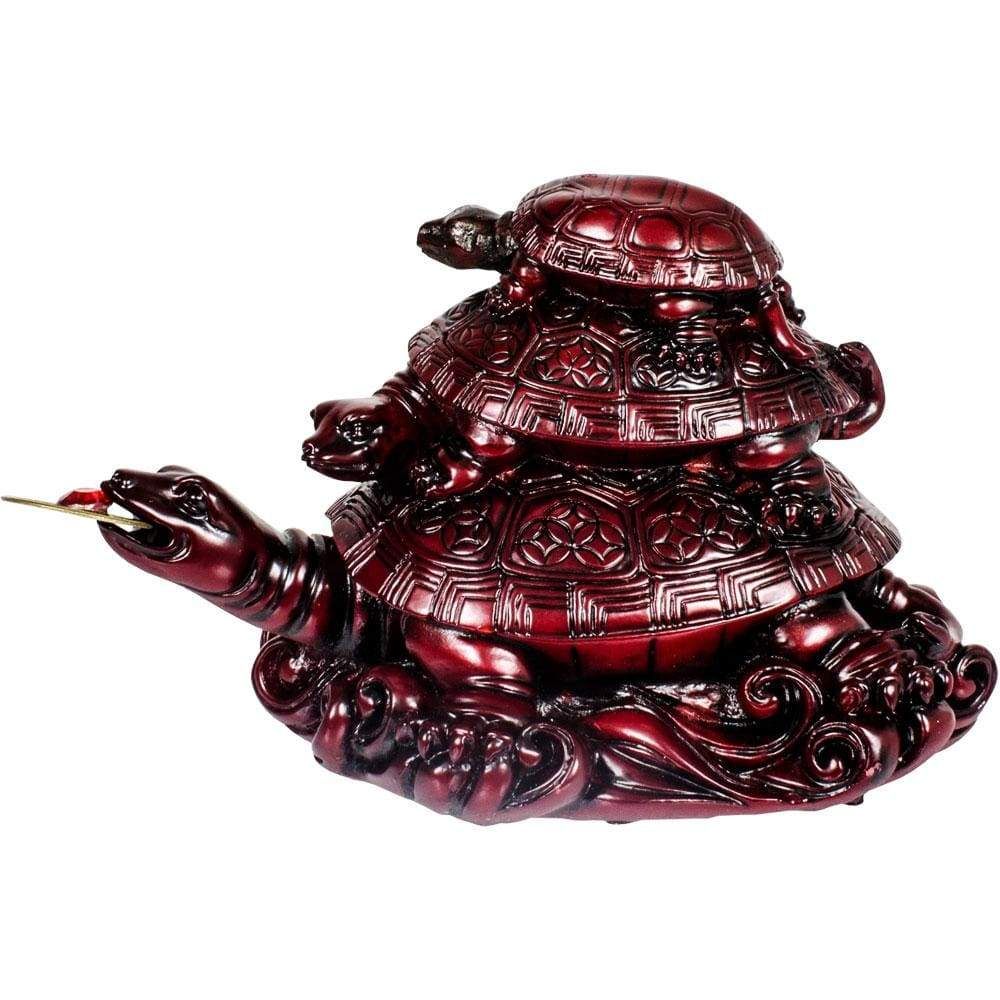 4.75&quot; Polyresin Feng Shui Figurine - Protection Turtles - Red, SKU KH-32204, UPC 6016203073059