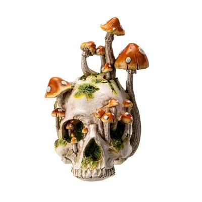 11.8&quot; Skull with Mushrooms Statue, SKU PG-15645, UPC 700317387855