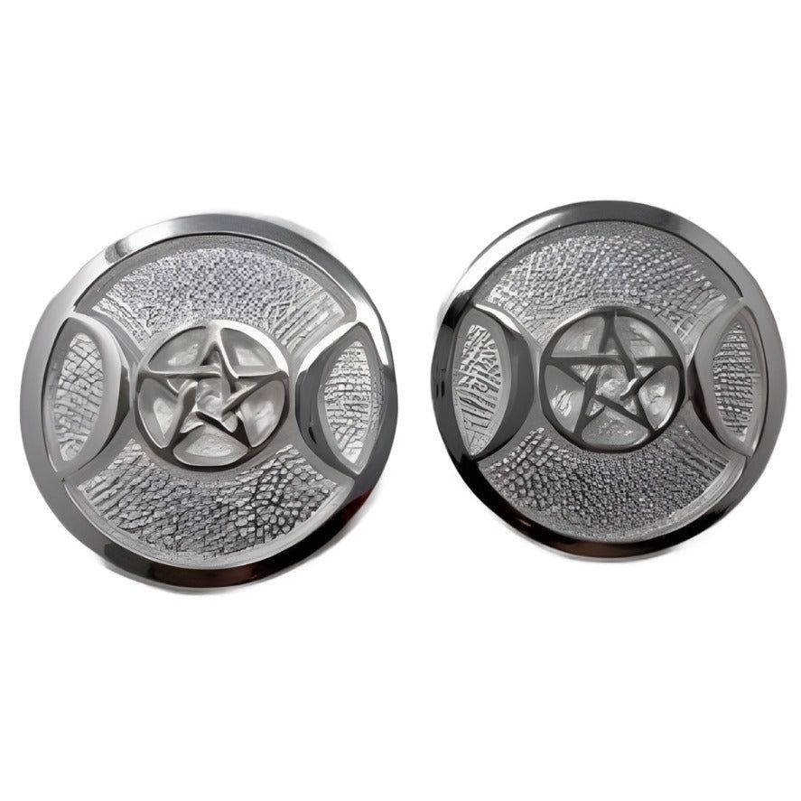 3.5&quot; Silver Plated Brass Triple Moon Pentagram Altar Tile, SKU AP4, UPC 6016205364377