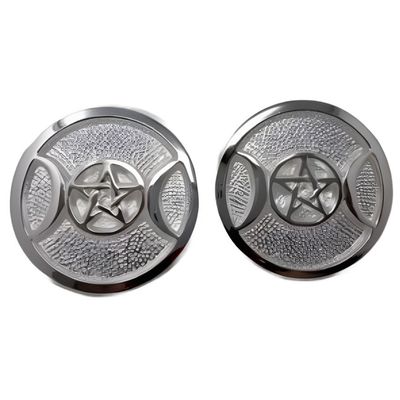3.5&quot; Silver Plated Brass Triple Moon Pentagram Altar Tile, SKU AP4, UPC 6016205364377