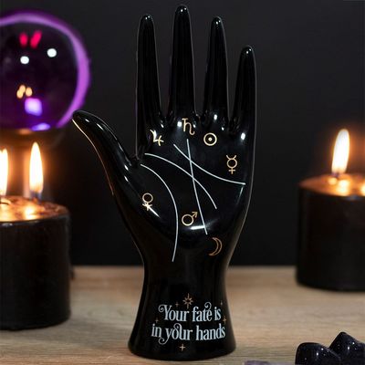7.8&quot; Palmistry Hand Ceramic Fortune Telling Statue - Black, SKU PG-14190, UPC