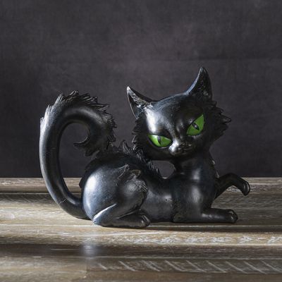 8.2&quot; Black Cat Laying Down Statue, SKU PG-15056, UPC 700317076926