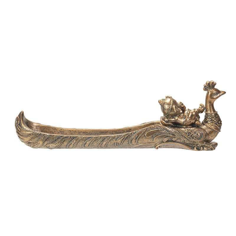 10.9&quot; Ganesha on Peacock Stick Incense Burner, SKU PG-15124, UPC 700317077664