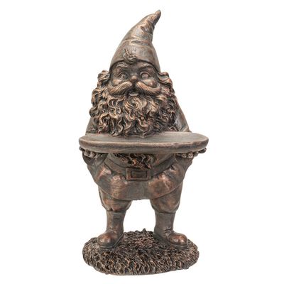 10.2&quot; Gnome Statue - Bronze Gnome with Plate, SKU PG-14787, UPC 700317041283