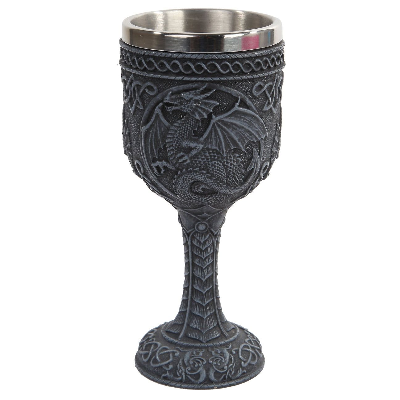 6.75&quot; Resin &amp; Stainless Steel Chalice / Goblet - Embossed Dragon
